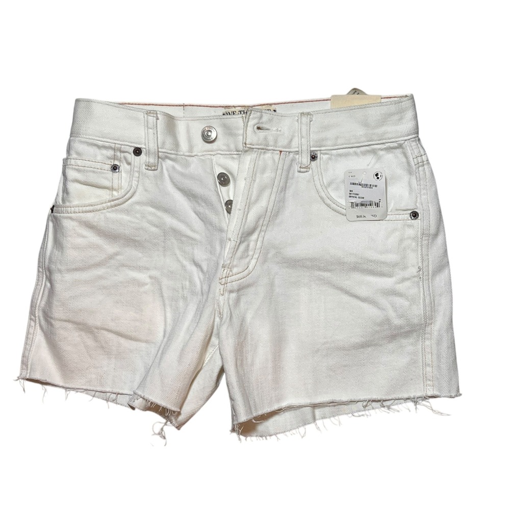 NWT We The Free Ivy Cream Denim Cutoff Shorts Size 24 Button Fly Raw‎ Hem Party